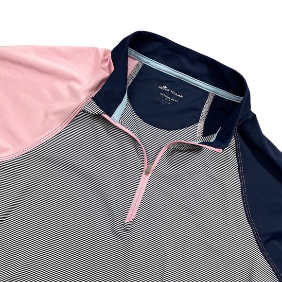 Peter Millar Large Womens Blue Pink Polyester Blend Polo 1/4 Zip Short Sleeve - Picture 2 of 4